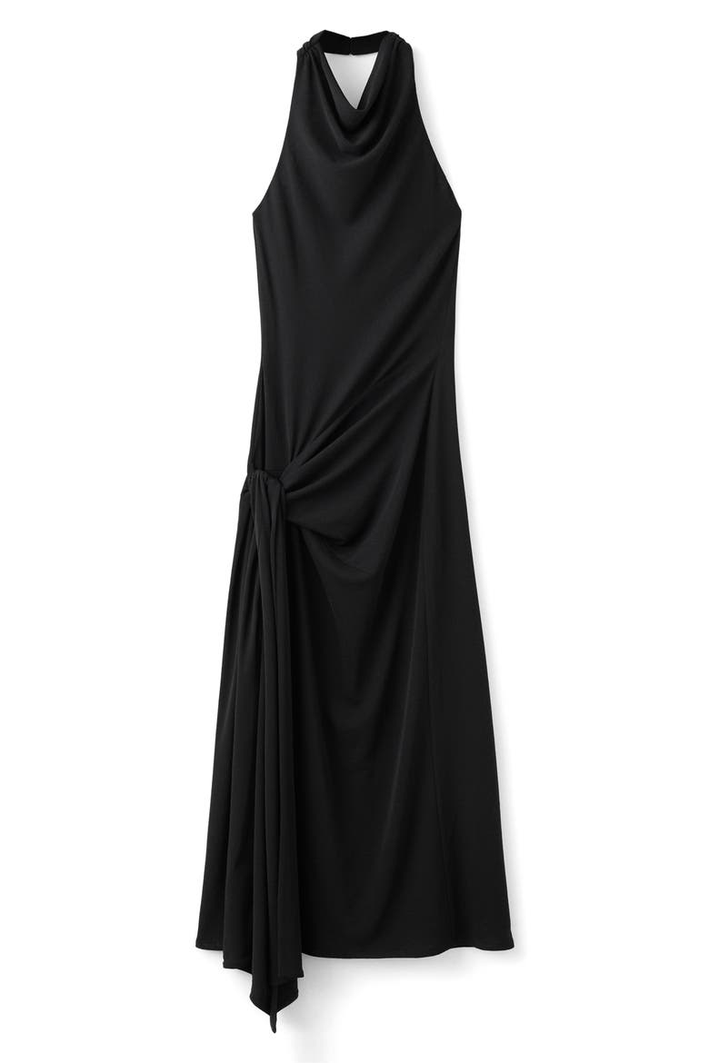 Side Drape Halter Maxi Dress, Main, color, BLACK