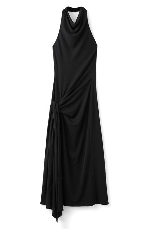 Side Drape Halter Maxi Dress