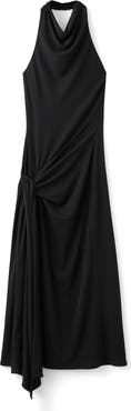 MANGO Side Drape Halter Maxi Dress
