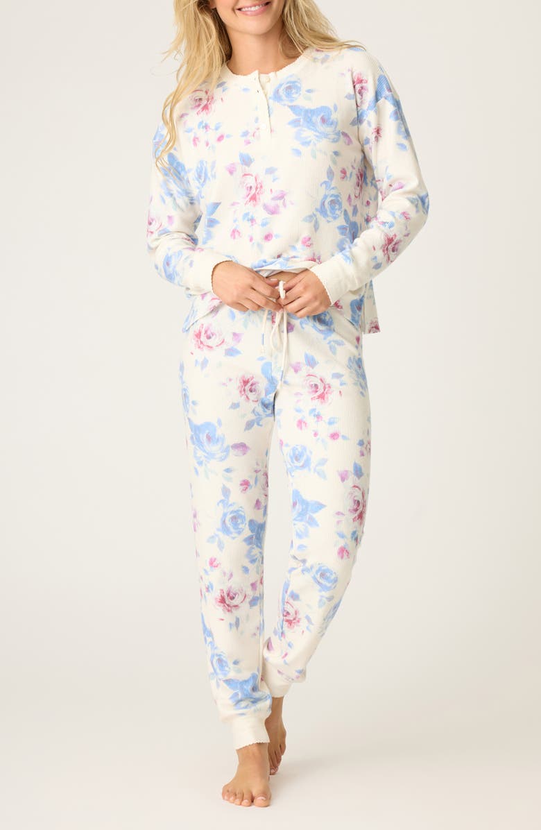 PJ Salvage Rodeo Rose Thermal Pajamas, Main, color, Natural