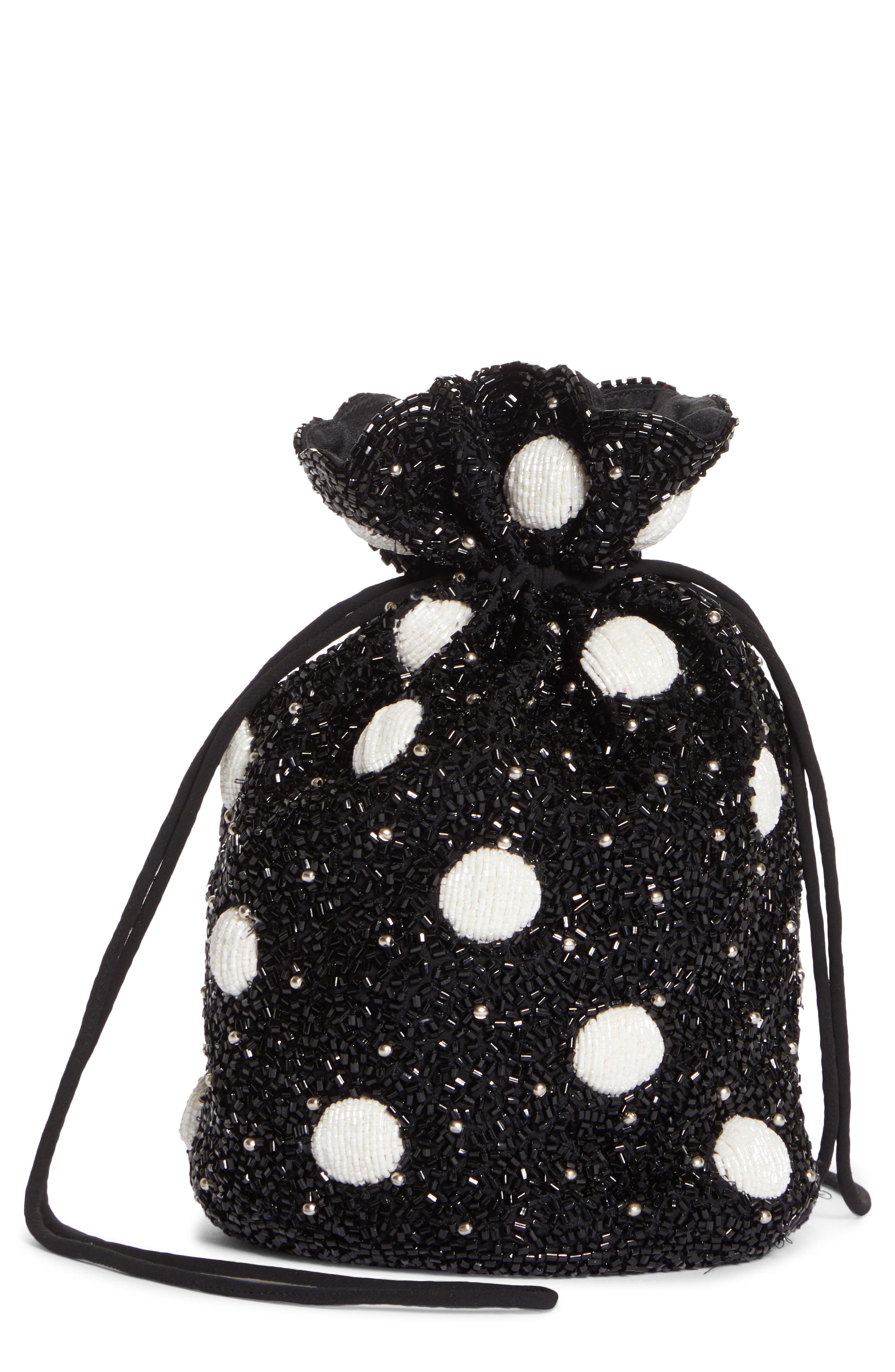 Ganni Hand Beaded Drawstring Bag, Main, color, 
