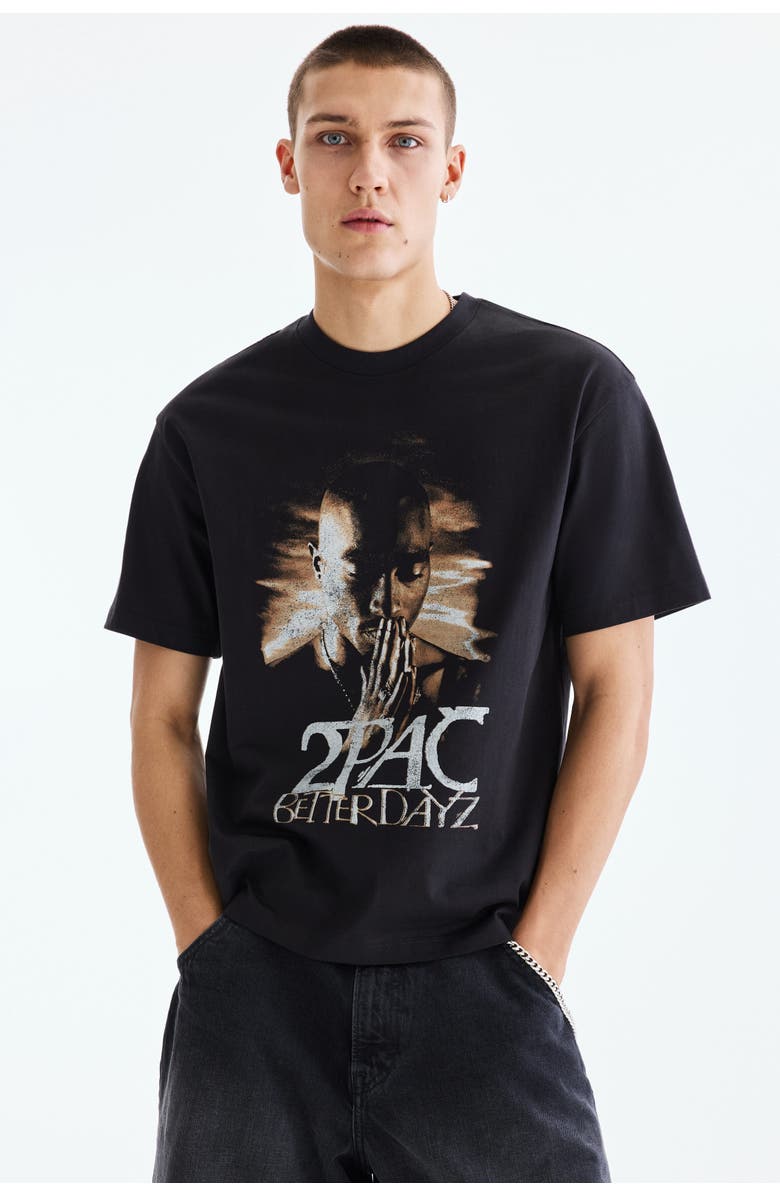 H&M Loose Fit T-shirt, Main, color, Black/2Pac