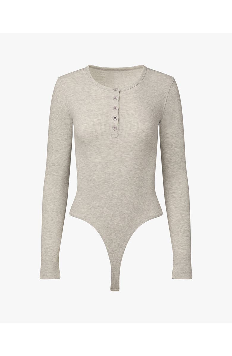 WeWoreWhat Crew Neck Henley Bodysuit, Alternate, color, Heather Grey