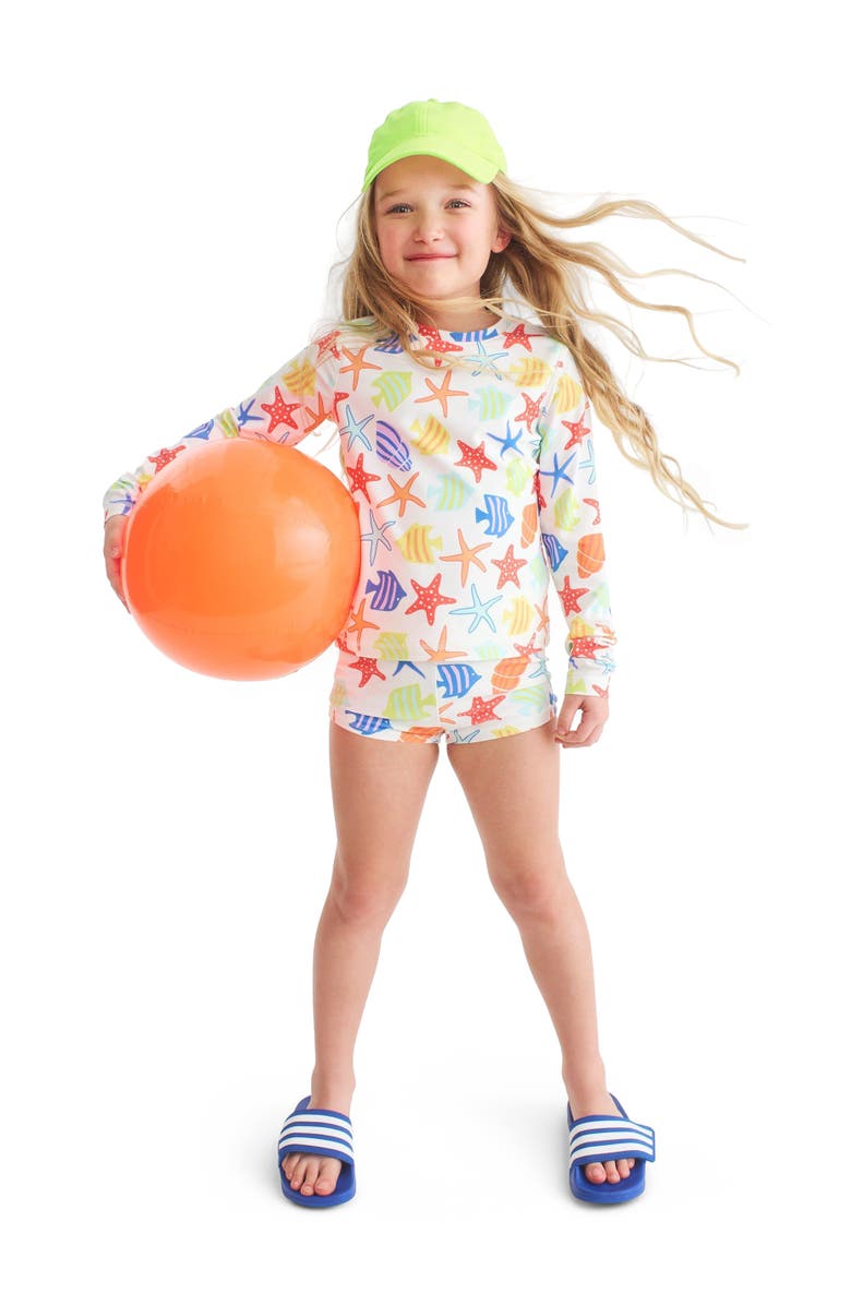 Primary Kids Swim Shortie In Under The Sea, Alternate, color, White Under The Sea