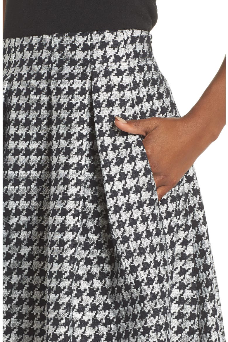 Houndstooth Pleated Skirt, Alternate, color, BLACK