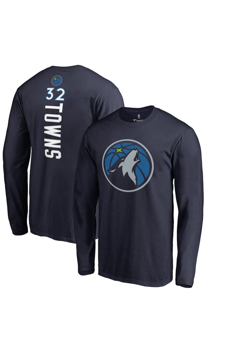 FANATICS Men's Fanatics Branded Karl-Anthony Towns Navy Minnesota Timberwolves Backer Name & Number Player Long Sleeve T-Shirt, Main, color,