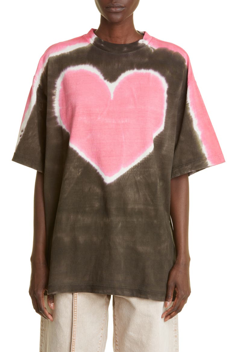 Edra Couer Tie Dye Cotton Graphic Tee, Main, color, DARK BROWN/ PINK