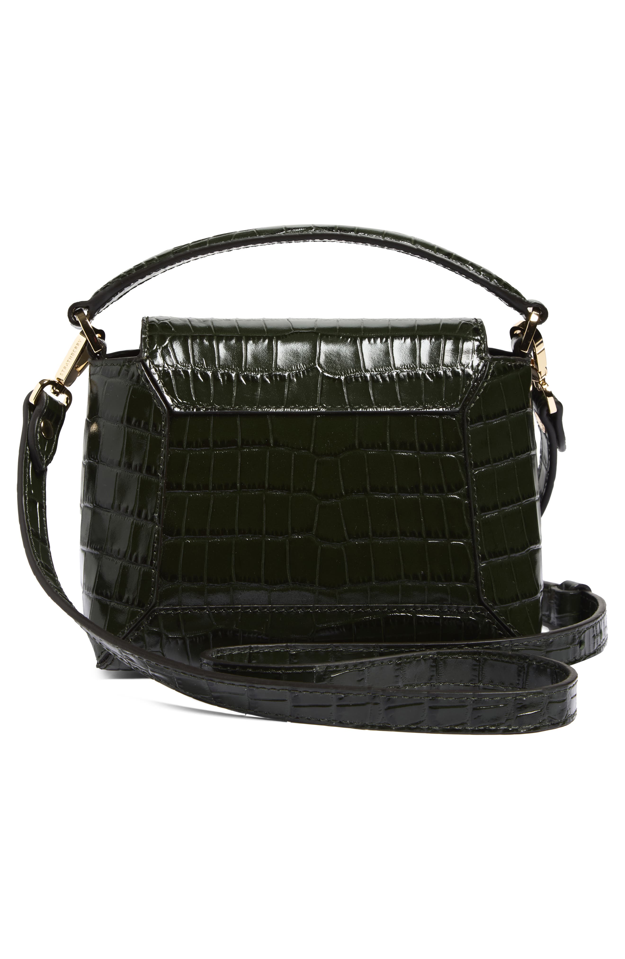 Strathberry Nano Mosaic Croc Embossed Leather Handbag, Alternate, color, Forest