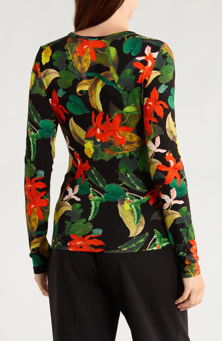 Alice + Olivia Delaina Long Sleeve Top, Alternate, color, Tropical Sunrise Black