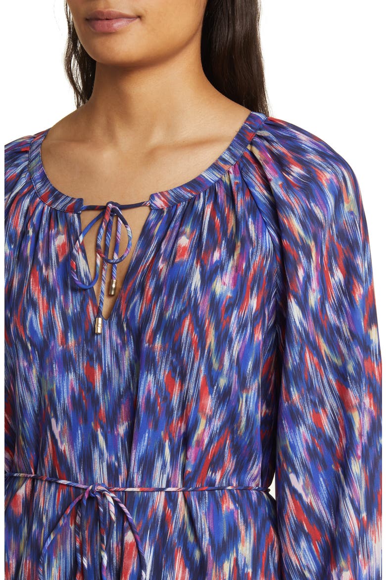 Ikat Long Sleeve Recycled Polyester Midi Dress, Alternate, color, ISLAND NAVY