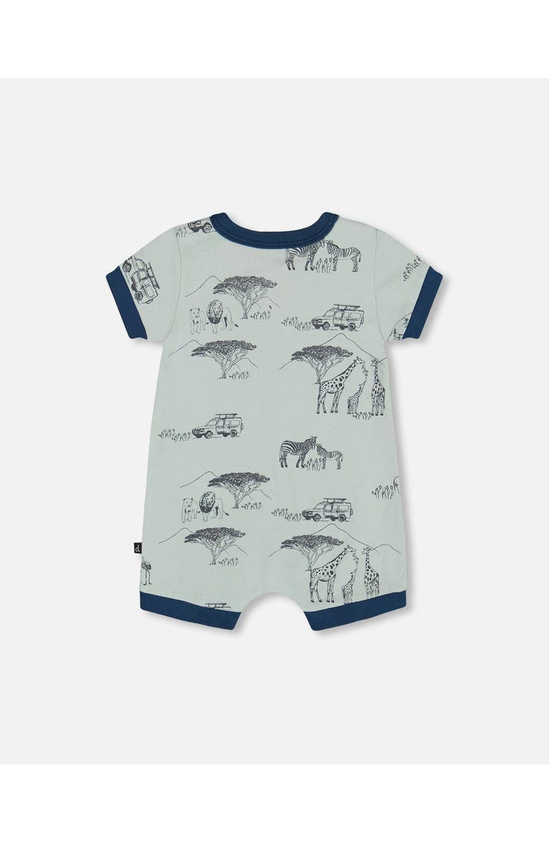 Deux par Deux Baby Boy's Organic Cotton Romper Sage With Printed Jungle, Alternate, color,