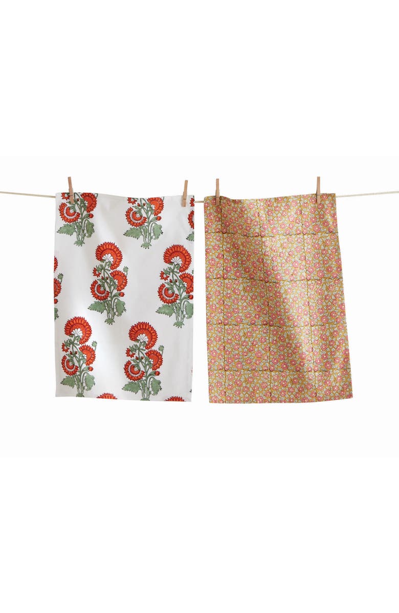 tag Phool Block Print Kitchen Towel Set of Two Multicolor Cotton, Main, color, Multicolored