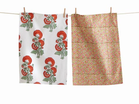 Phool Block Print Kitchen Towel Set of Two Multicolor Cotton