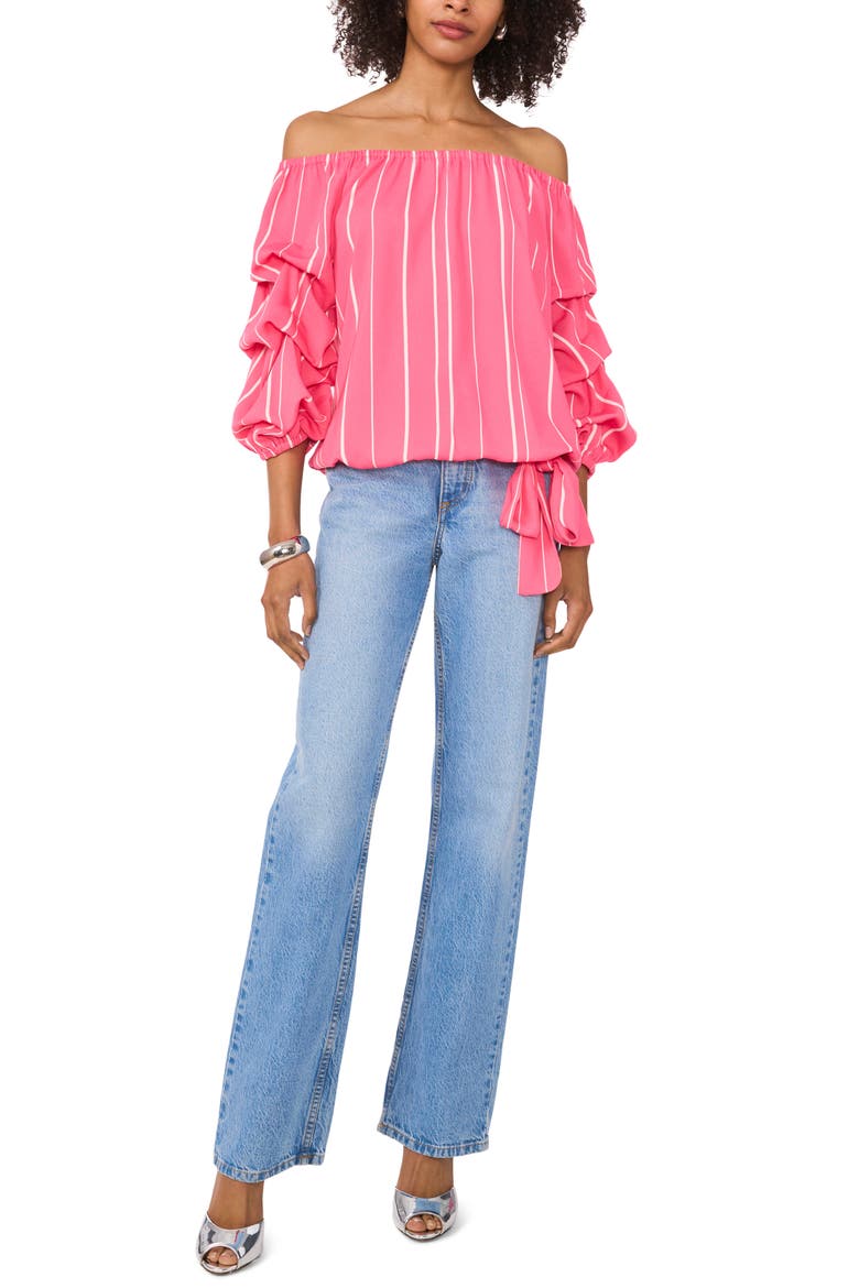Off the Shoulder Stripe Blouse, Alternate, color, PINK BLISS
