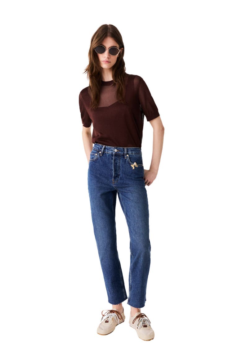 Skinny jeans with brooch, Alternate, color, Blue