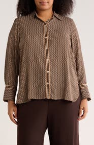 MAX STUDIO Circle Stripe Long Sleeve Button-Up Shirt