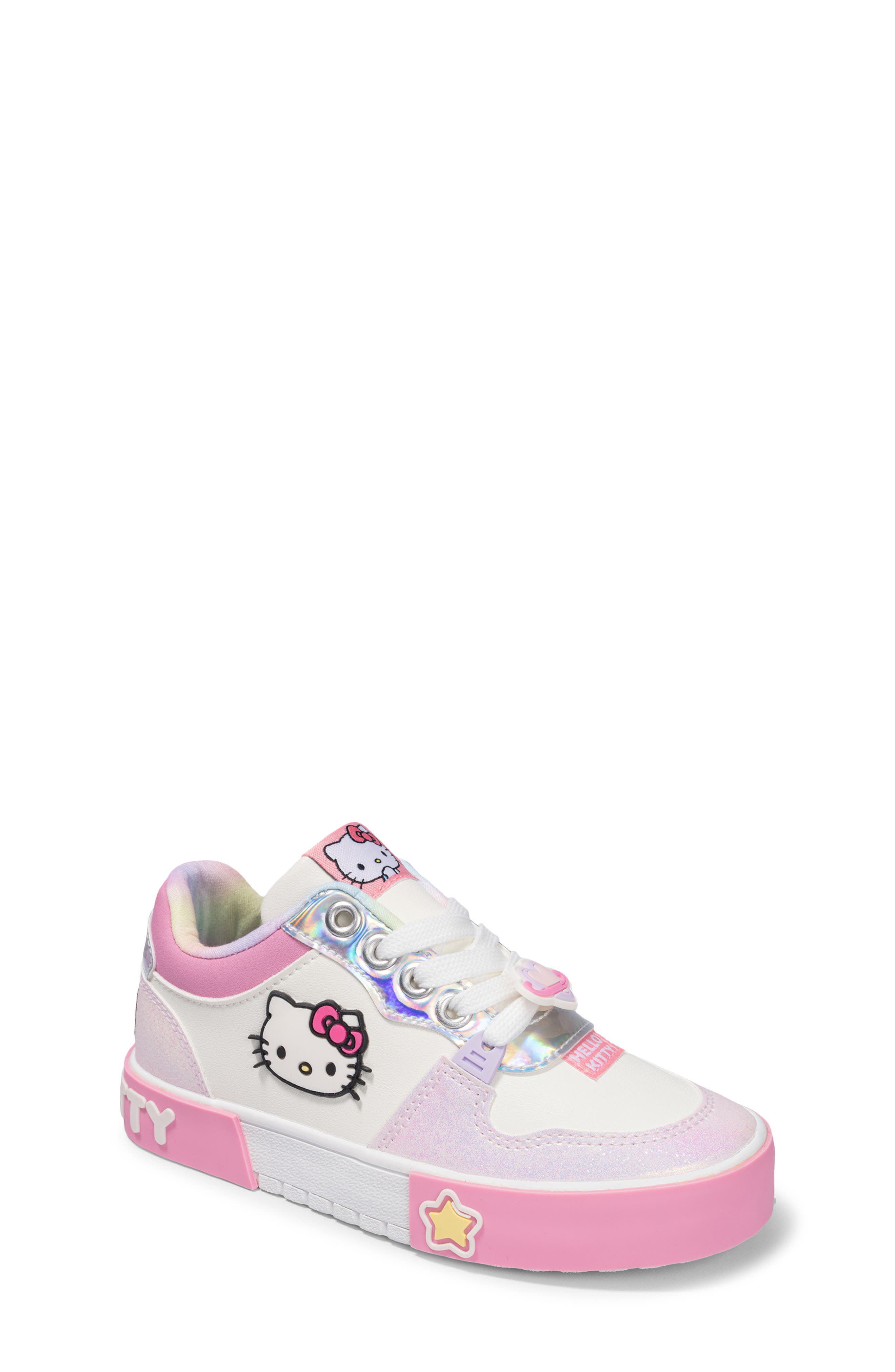 Kids' Hello Kitty Court Sneaker, Main, color, WHITE PINK