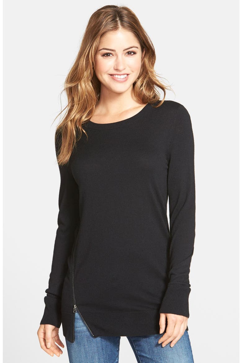 Zip Detail Pullover Sweater, Main, color, BLACK