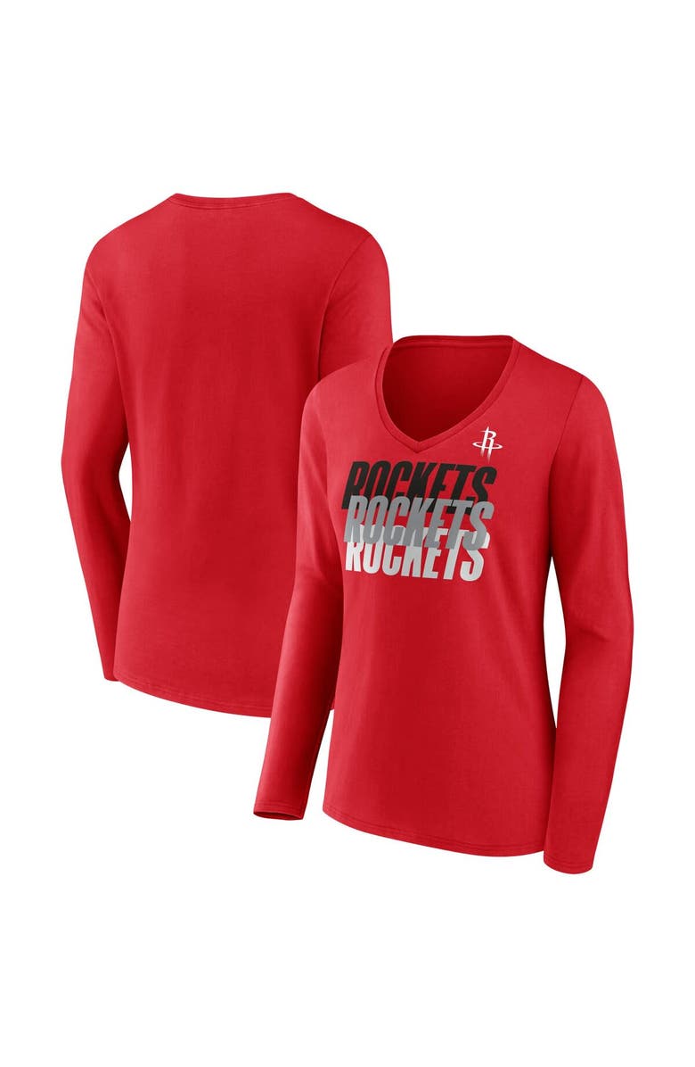 FANATICS Women's Fanatics Red Houston Rockets Iconic Tumble Long Sleeve V-Neck T-Shirt, Main, color, Red