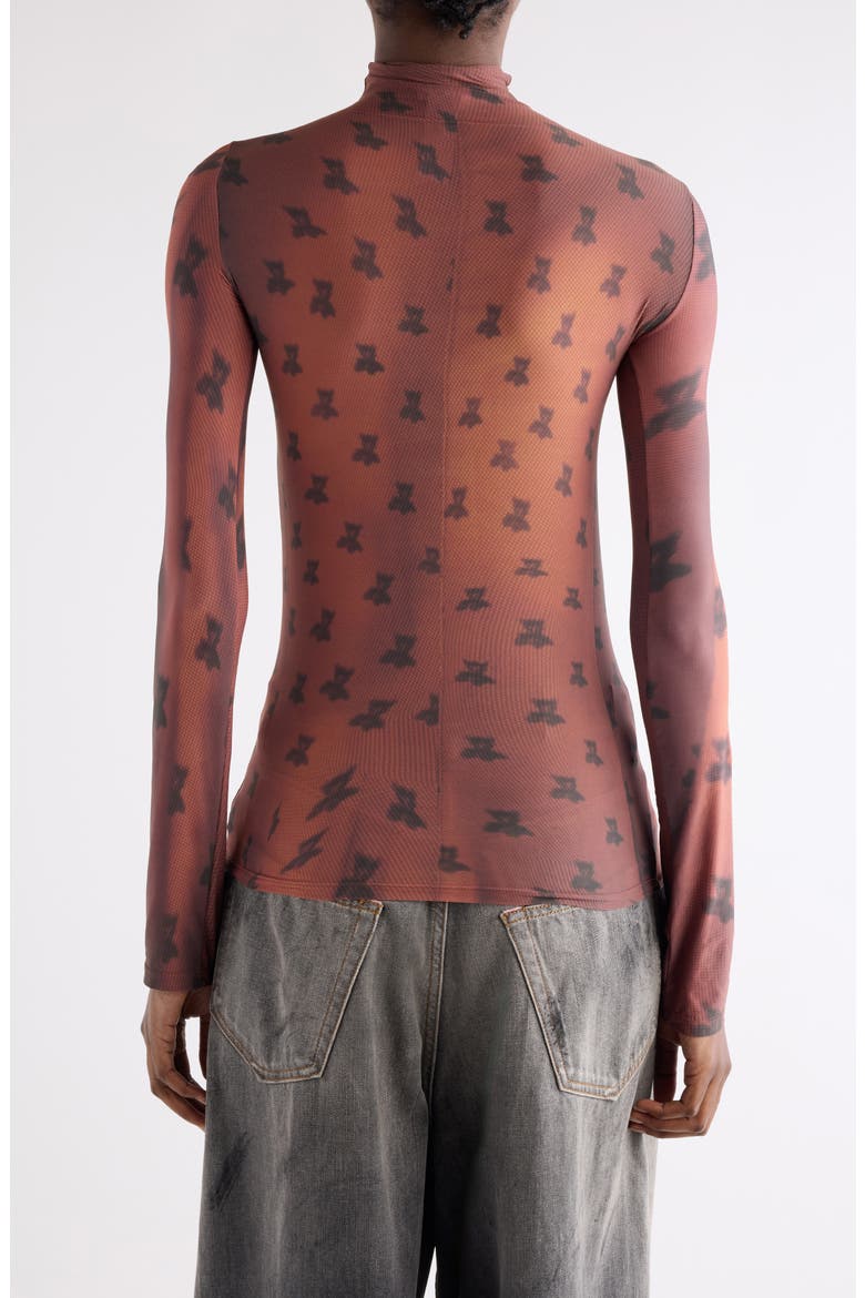Edenise Teddy Print Long Sleeve Mesh Top, Alternate, color, RUST BROWN