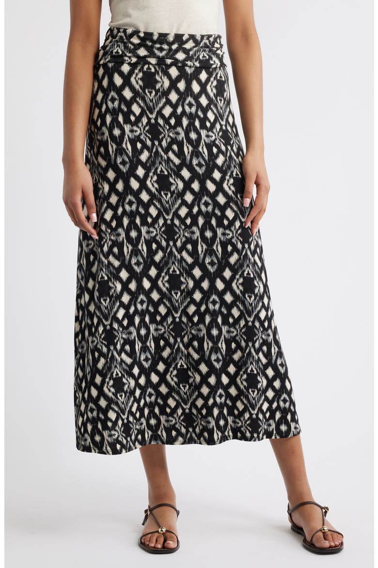 Roll Top Ikat Maxi Skirt, Main, color, BLACK/ GREY