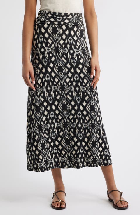 Roll Top Ikat Maxi Skirt