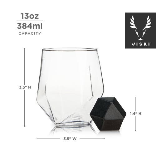Viski 4pc Faceted Tumbler & Hexagonal Basalt Stone Set
