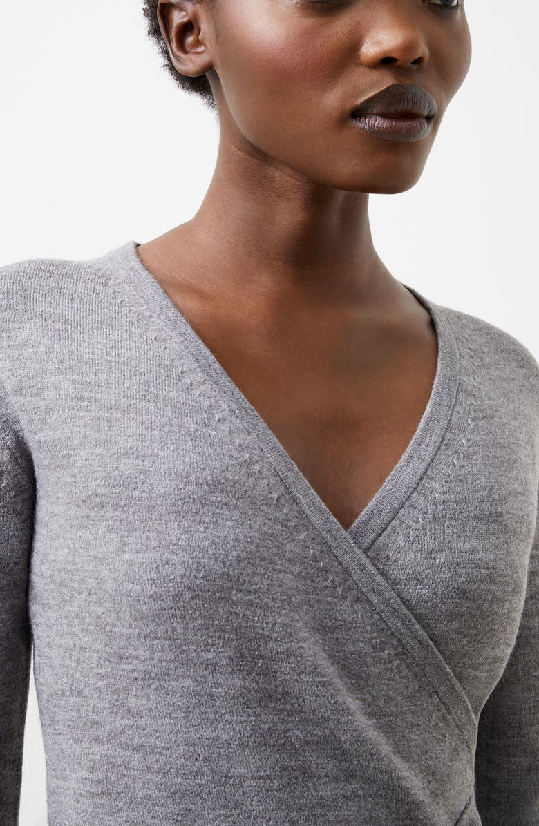 French Connection Long Sleeve Faux Wrap Sweater Dress, Alternate, color, Dove Grey