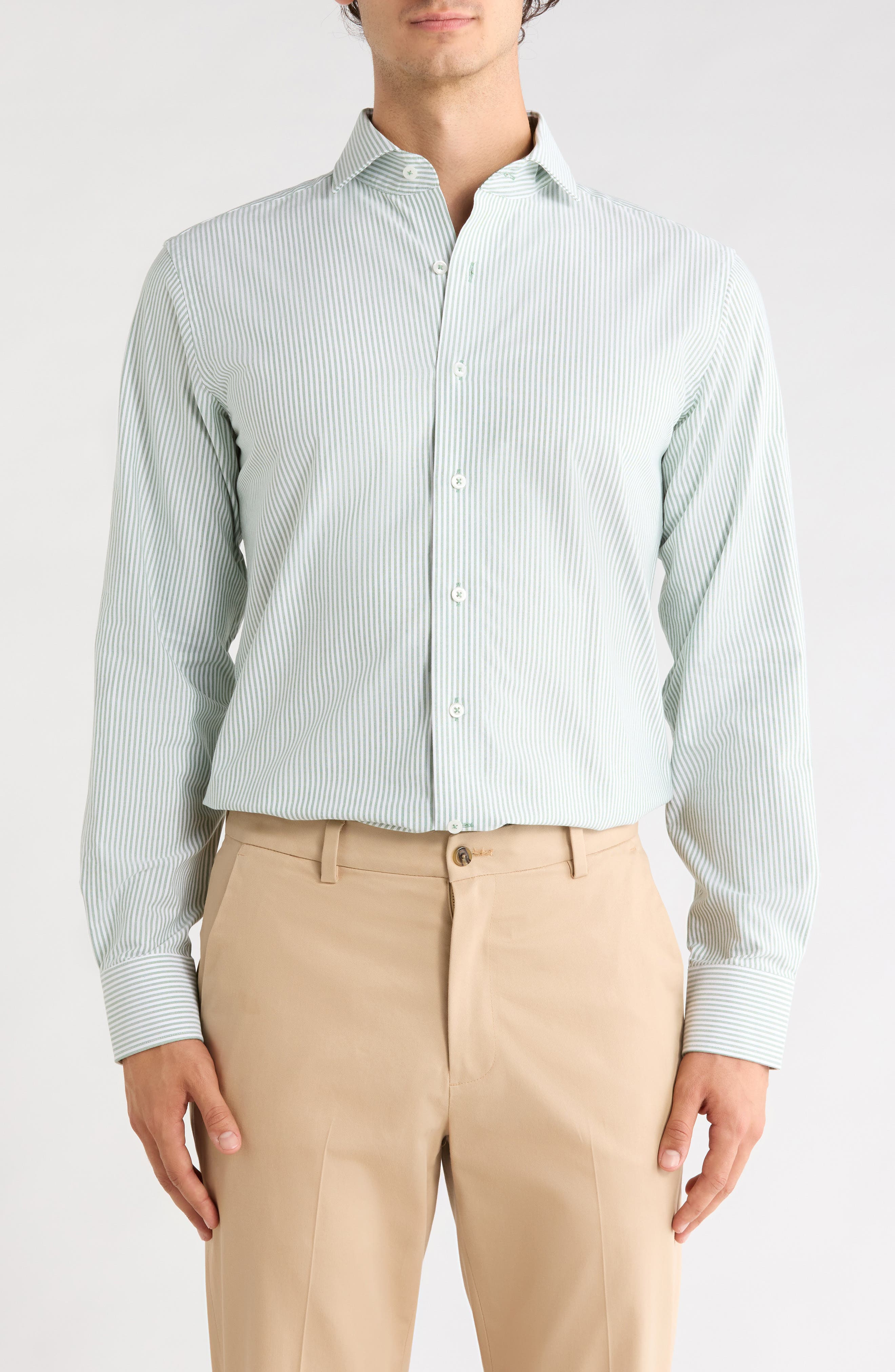 Textured Trim Fit Vertical Stripe Dress Shirt