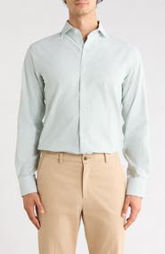 Lorenzo Uomo Textured Trim Fit Vertical Stripe Dress Shirt