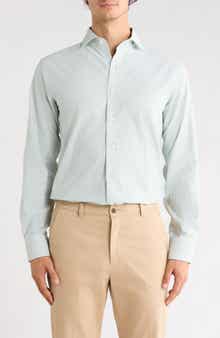 Textured Trim Fit Vertical Stripe Dress Shirt