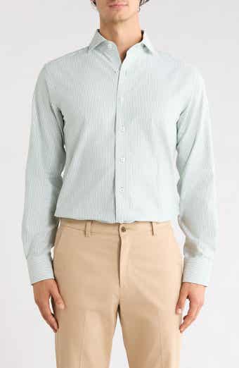 Textured Trim Fit Vertical Stripe Dress Shirt
