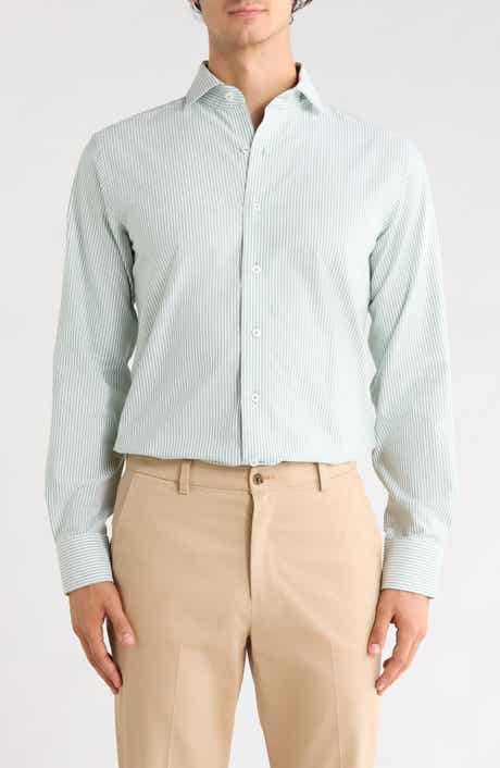 Textured Trim Fit Vertical Stripe Dress Shirt