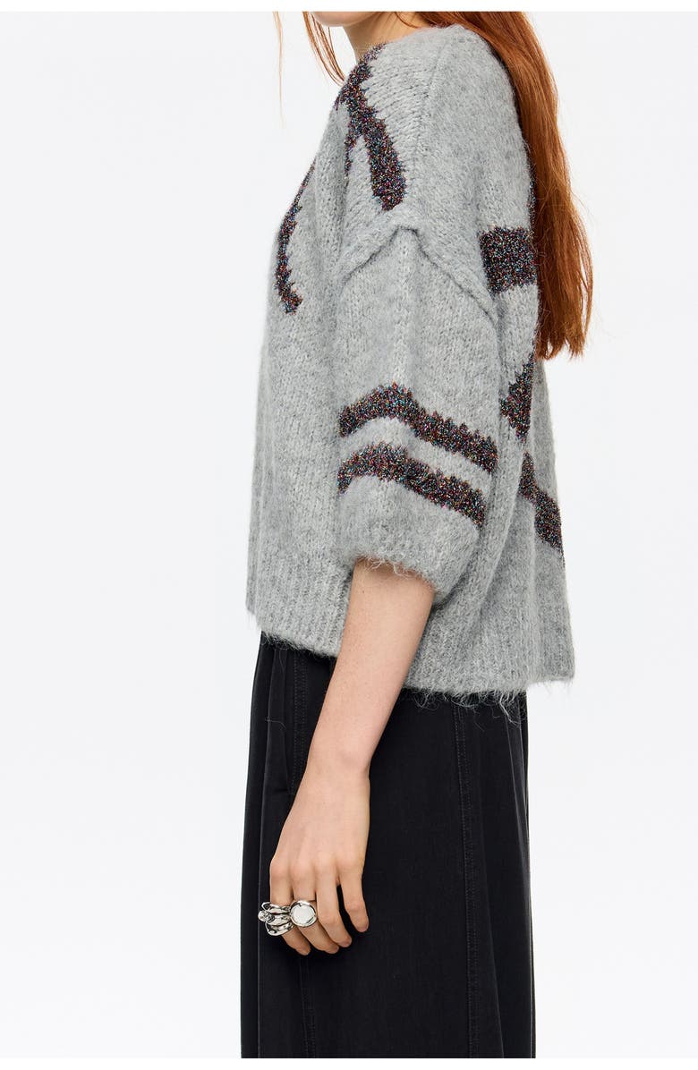 Bimba y Lola Light Gray Tinsel Balloon Sweater, Alternate, color, Light Grey