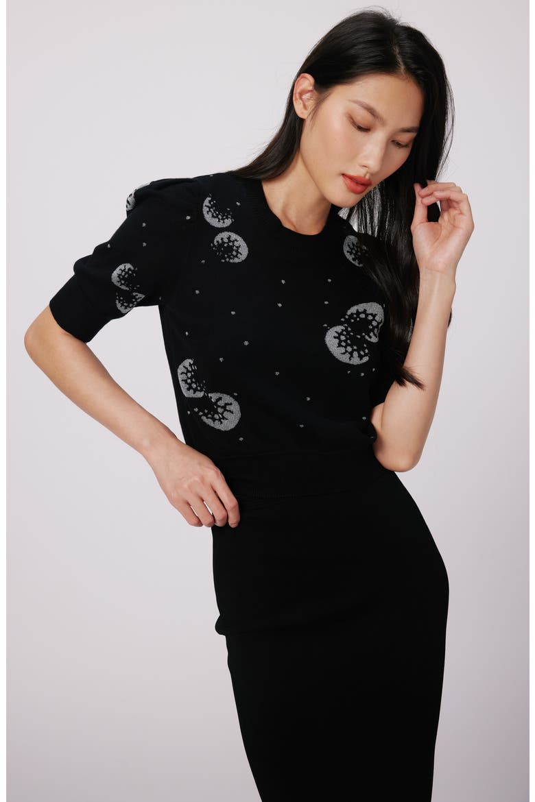 Willa Short Puff Sleeve Sweater, Alternate, color, MOON LANDING LG
