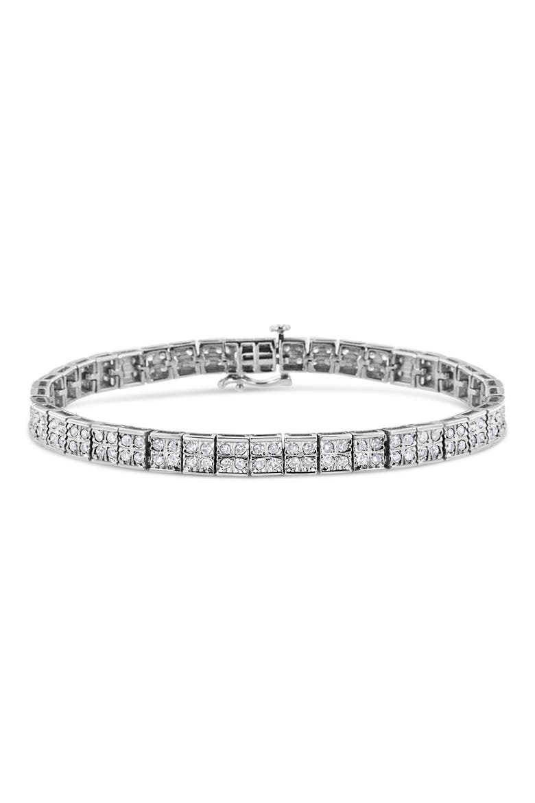 Silver 2 Cttw Prong Set Round-Cut Diamond 4 Stone Box Link Bracelet, Main, color, White