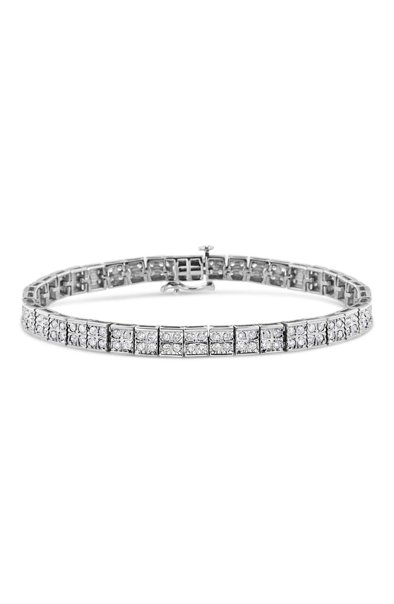 Haus of Brilliance Silver 2 Cttw Prong Set Round-Cut Diamond 4 Stone Box Link Bracelet, Main, color, White