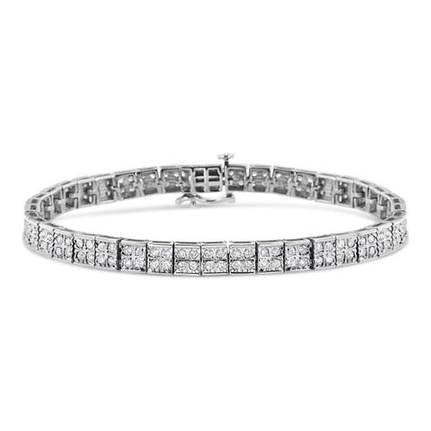Silver 2 Cttw Prong Set Round-Cut Diamond 4 Stone Box Link Bracelet