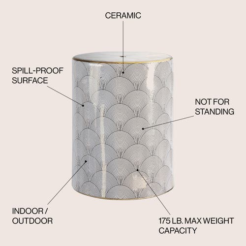 Jonathan Y Fish Scale 17" Modern Ceramic Garden Stool In White/gold