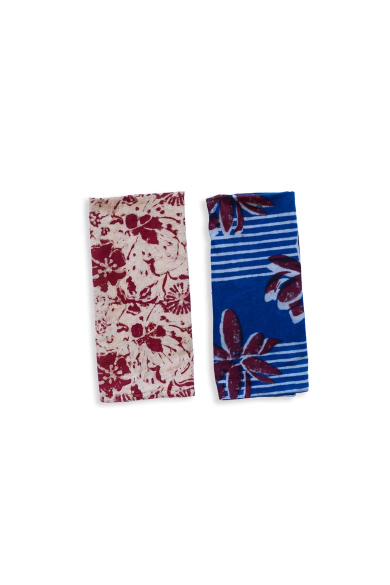 Organic Block Print Tea Towel Set - Bloom & Lotus, Alternate, color, Bloom & Lotus