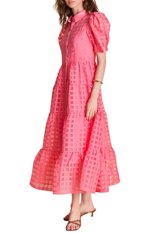 ENGLISH FACTORY ENGLISH FACTORY GRID PATTERN TIERED MIDI SHIRTDRESS