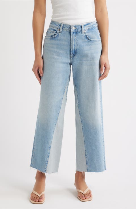 Stovepipe Two-Tone High Waist Ankle Straight Leg Jeans (Seabreeze)
