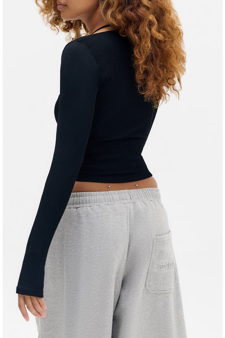 Seeing Double Layered Look Rib Knit Top, Alternate, color, BLACK