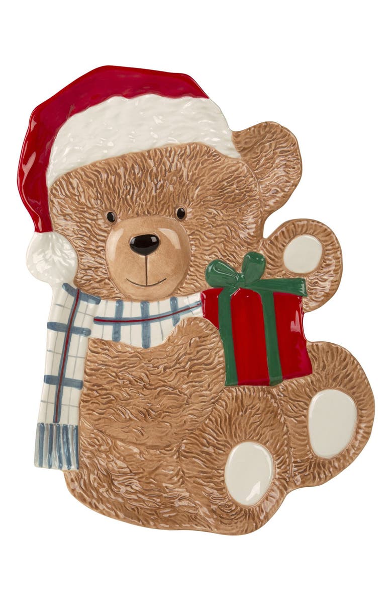 HOME ESSENTIALS AND BEYOND Christmas Teddy Bear Platter, Main, color, Brown Multi