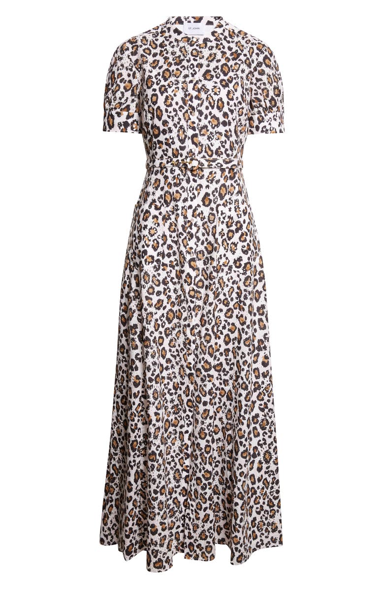ST. JOHN Leopard Print Cotton Eyelet Belted Shirtdress, Alternate, color, Leopard Print