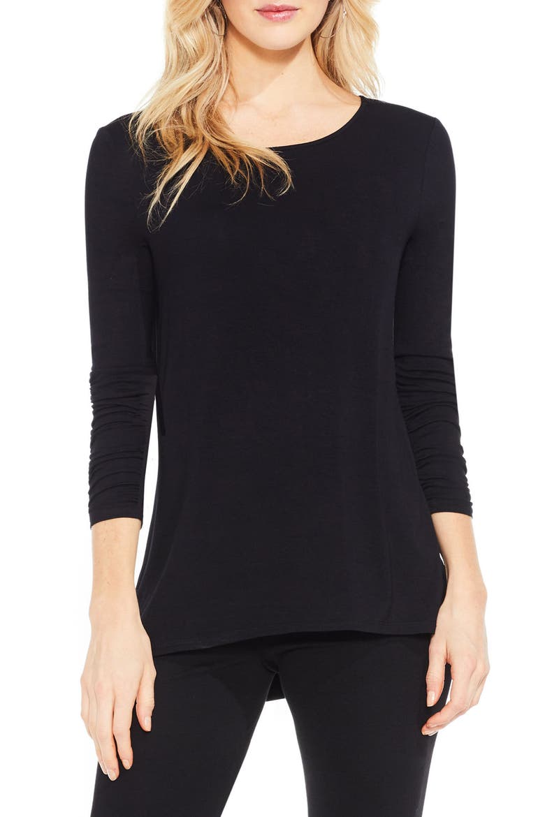 Ruched Sleeve Top, Main, color, RICH BLACK