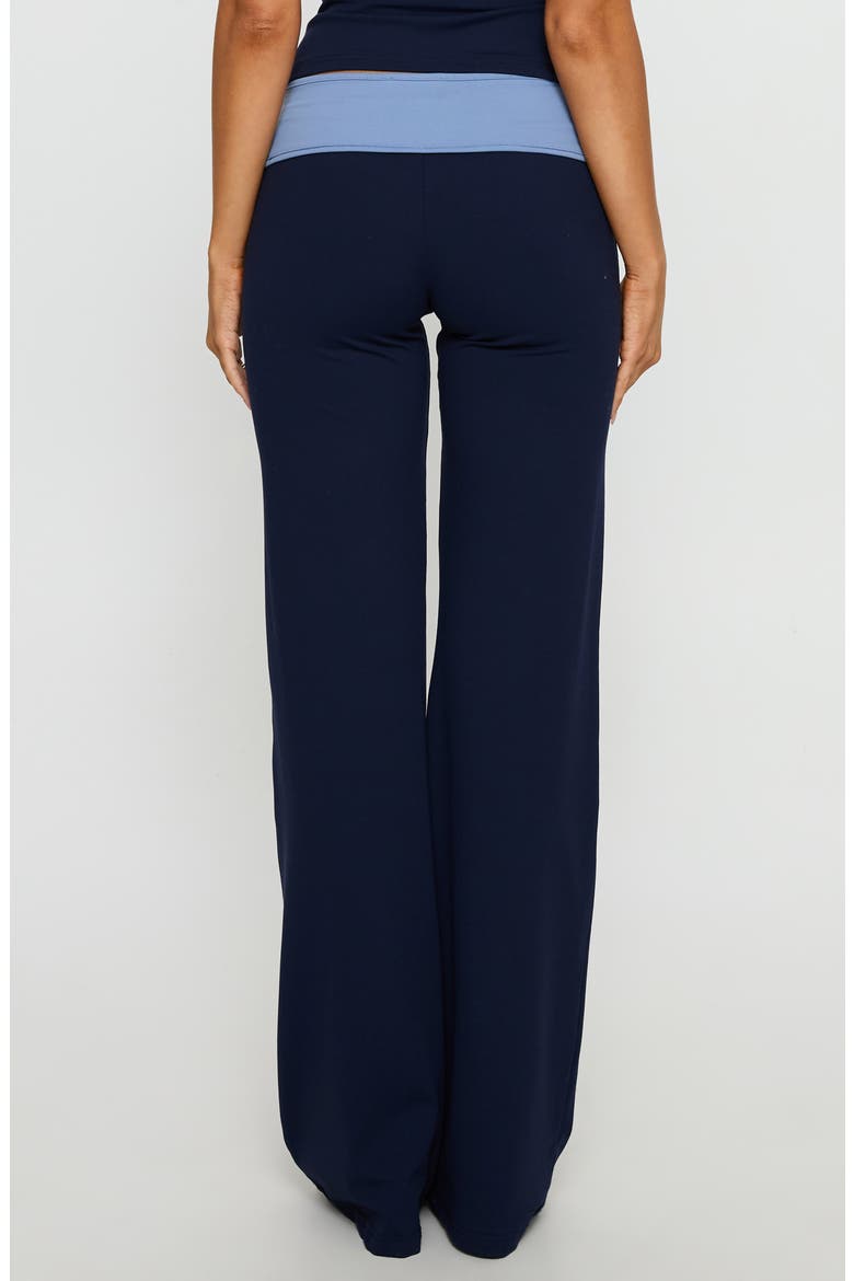 Kobee Contrast Waist Flare Jersey Pants, Alternate, color, NAVY / LIGHT BLUE