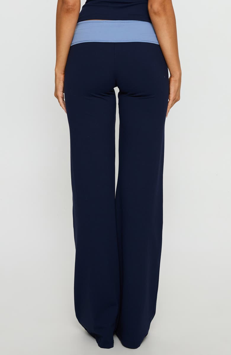 Princess Polly Kobee Contrast Waist Flare Jersey Pants, Alternate, color, Navy / Light Blue