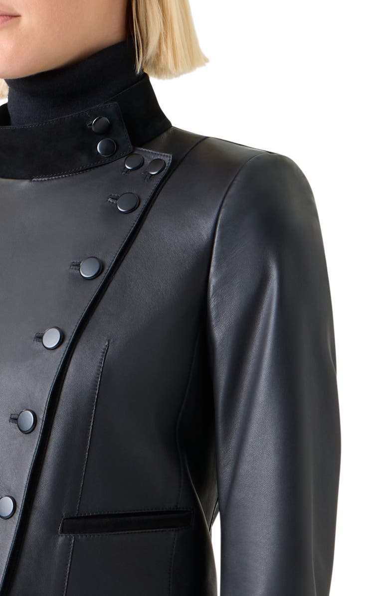 Akris Dean Leather Captain's Jacket, Alternate, color, Black