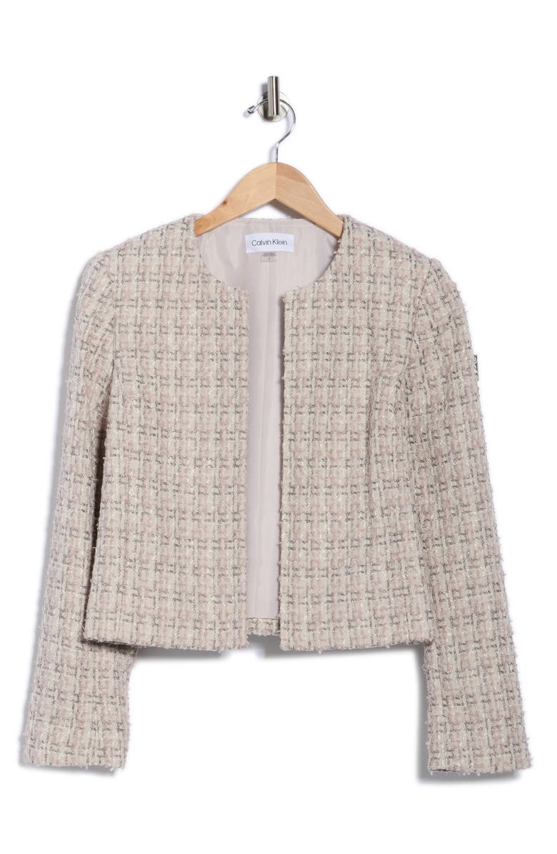 Calvin Klein Open Front Tweed Crop Jacket, Alternate, color, Hydrangea Multi